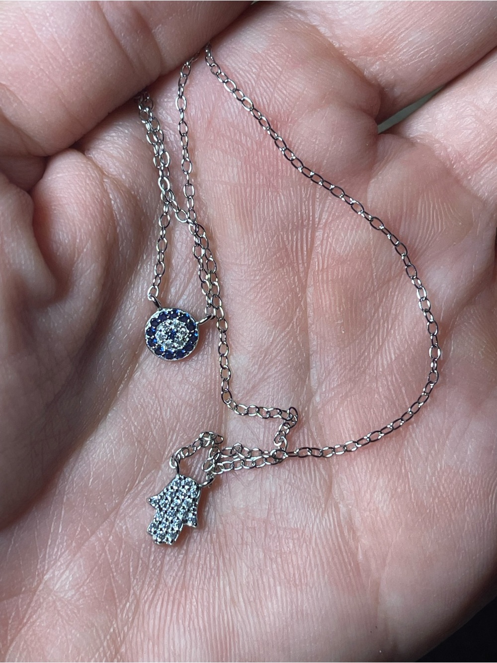 Sterling Silver Hamsa and Blue Evil Eye Pendant Necklace